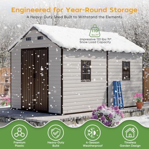WACASA 8x12 FT Resin Plastic Outdoor Storage Shed with Floor