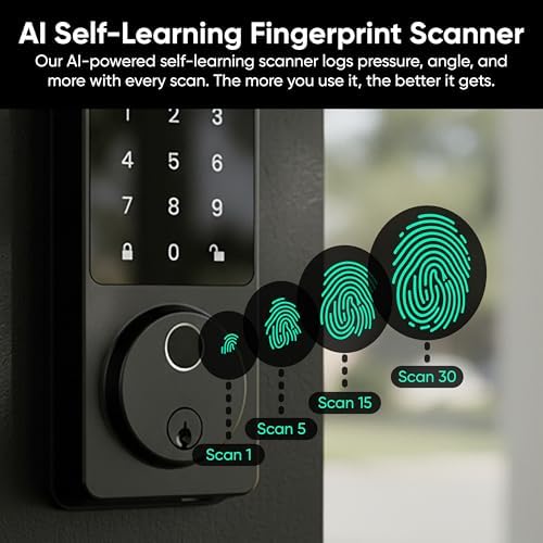 Wyze Auto-Lock Bolt v2, Fingerprint Keyless Entry Smart Lock, AI Learning Scanner with Wi-Fi Front Door Lock Deadbolt, Auto-Lock, 8 Months Battery, BHMA2, IP53, Anti-Peep Keypad, Backup Keys