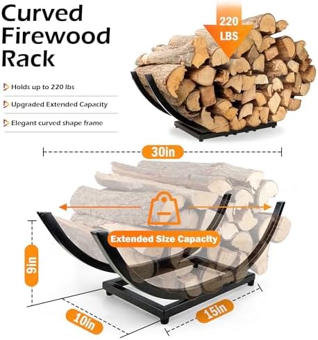 Curved Firewood Rack Holder Outdoor: 30 Inch Heavy-Duty Firewood Rack, Indoor/Outdoor Fireplace Log Holder - Rust-Resistant, Portable & Tool-Free Assembly