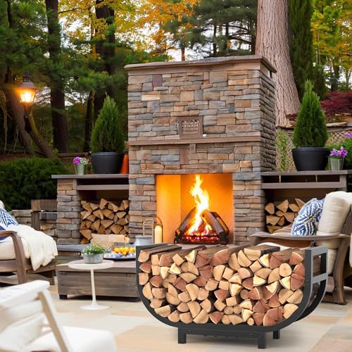 30-inch Firewood Rack Outdoor Indoor with Log Carrier Bag, Stable Log Holder Rustproof Metal Wood Rack for Fireplace Patio Deck Firepit, Heavy Duty Firewood Storage Organizer Tool, Black
