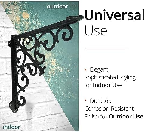 NACH Decorative Shelf Brackets, 1 Pack of 15 x 2 x 15 inch, Black Cast Iron Wall Shelf Brackets - Decorative Bookshelf Brackets - Victorian Style Shelf Bracket