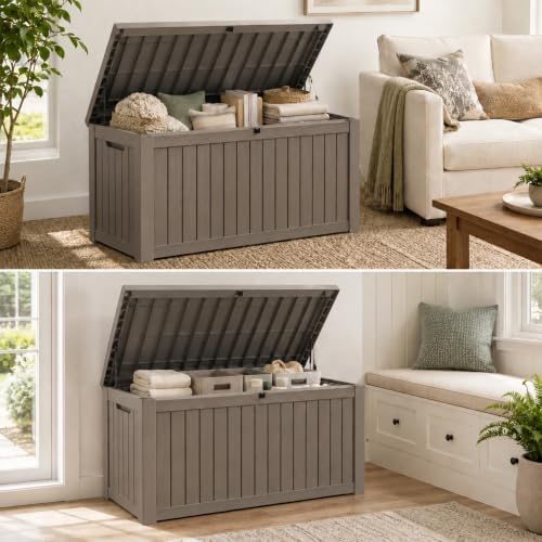 Outdoor Storage Box Resin Deck Box Waterproof Gray Brown 155 Gallon