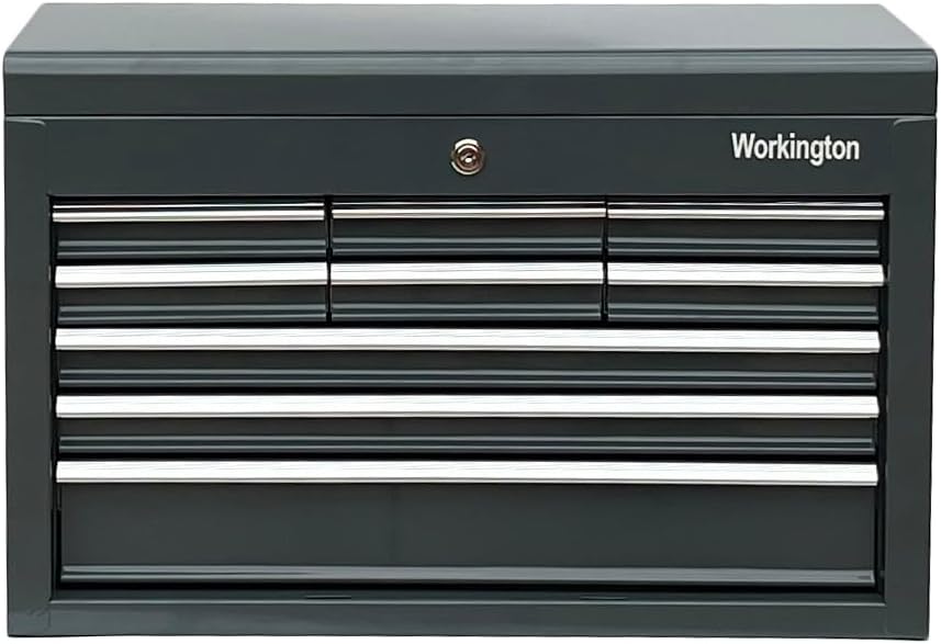 Workington Portable Metal Tool Chest with 9 Drawers, 24" 9-Drawer Tool Chest Cabinet with Ball Bearing Drawer Slides, Steel Tool Storage Box Organizer 4006 Gray