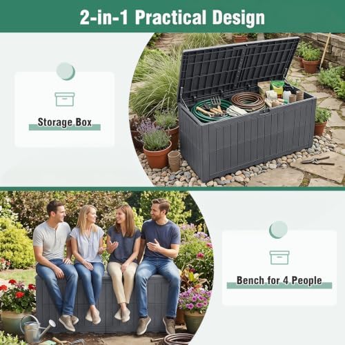 Tangkula 180 Gallon Outdoor Storage Box with Lockable Lid