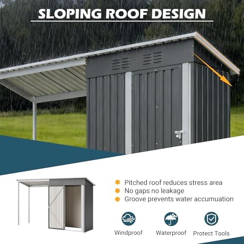 YOPTO 5×3 FT Outdoor Storage Shed with Pergola, Lean-to Metal Shed