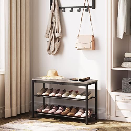 HOOBRO Shoe Bench, 3-Tier Shoe Rack,Industrial Shoe Organizer Storage Bench