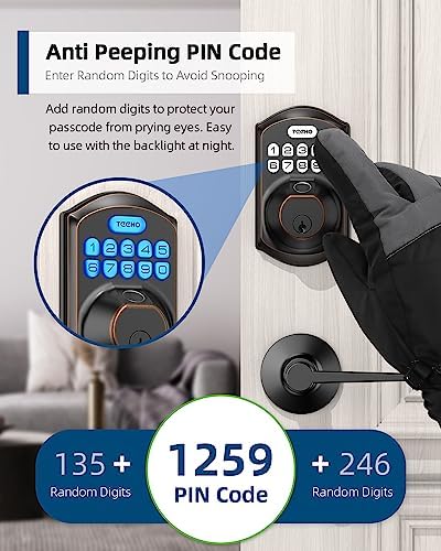 TEEHO TE002L Fingerprint Door Lock with 2 Lever Handles, Keyless Entry Deadbolt with Handle Set, Electronic Keypad Deadbolt for Front Door, Auto Lock and 1 Touch Locking, Oil Rubbed Bronze