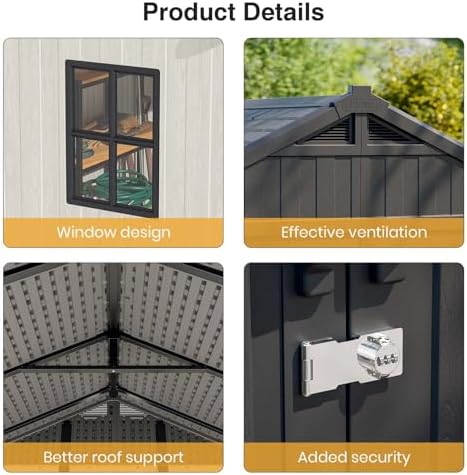 Patiowell 8x6 FT Resin Outdoor Storage Shed with Floor, Beige