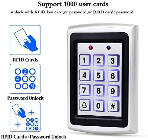 10 RFID Keychains + Waterproof Rain Cover + RFID Metal Keypad Supports 1000 Users Wiegand-26 Interface (Input/Output)