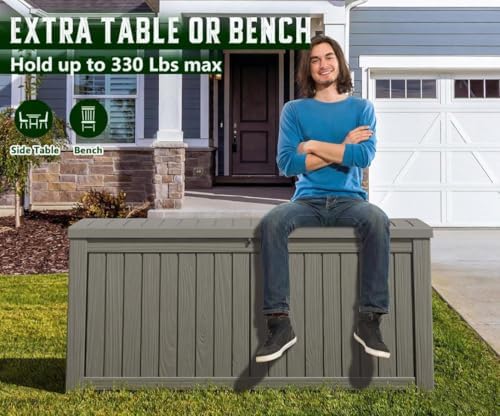 151 Gal Deck Box, Outdoor Storage Box Waterproof Lockable, Gas Lift,Grey