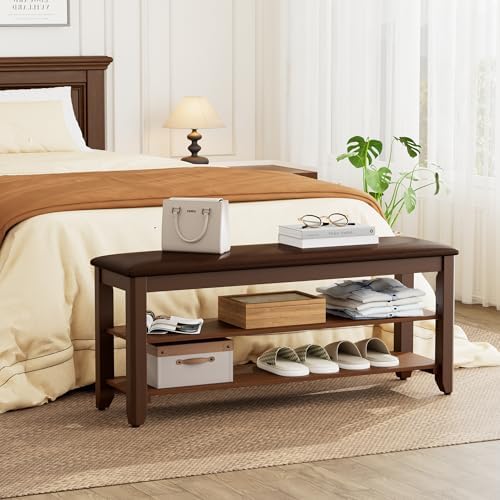 Homleke 39.4" Wide Solid Wood Shoe Rack Bench with Flip-Top Storage