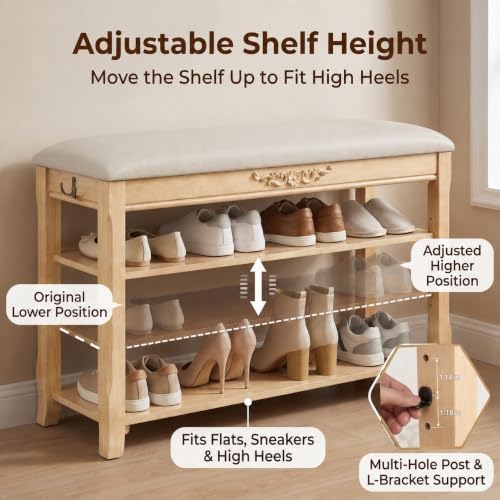Shoe Rack Bench Entryway Storage with Leather Cushion, 31.5"