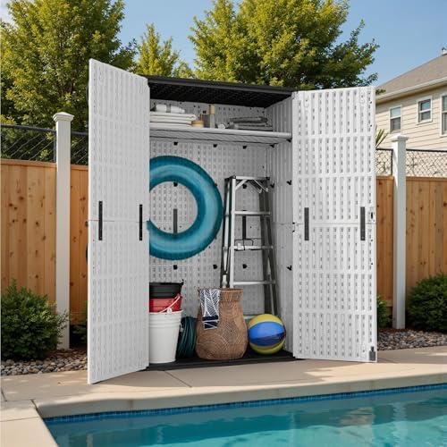 Devoko 50 Cu Ft Plastic Outdoor Storage Cabinet, White