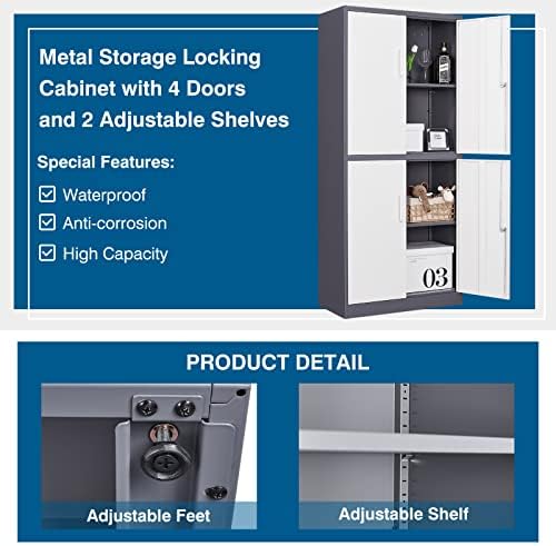 PEUKC Metal Storage Cabinet with Adjustable Shelves & Locking Doors, Tool Cabinets for Garage, Office, Home, School, Gym Storage (White Grey, 31.5" W x 15.7" D x 71" H - C)