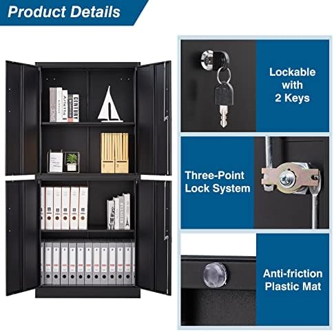 PEUKC Metal Storage Cabinet with Adjustable Shelves & Locking Doors, Tool Cabinets for Garage, Office, Home, School, Gym Storage (Black, 31.5" W x 15.7" D x 71" H - C)