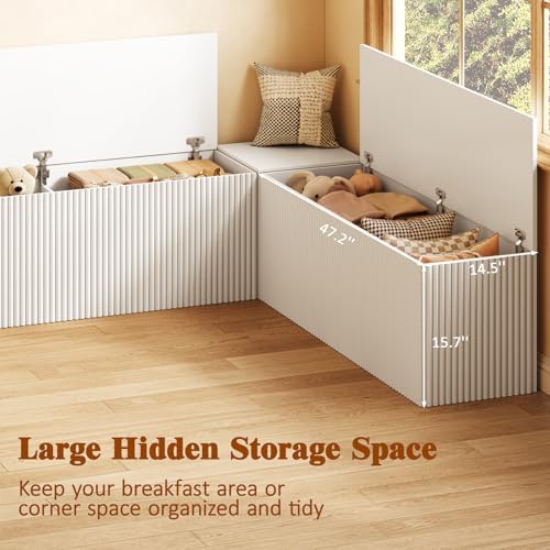 Breakfast Nook Bench, L Shaped Storage Bench with Cushion, White