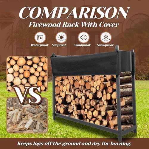 KUAFU 6FT Firewood Rack with Waterproof Cover for Outdoor Indoor Wood Log