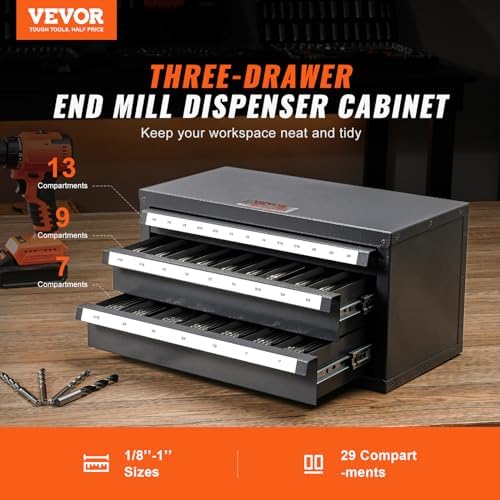 VEVOR End Mill Dispenser Cabinet, Three-Drawer, End Mill Organizer Cabinet Cold Rolled Steel, Organizer Cabinet Holder for Fractional Size from 1/8" to 1"
