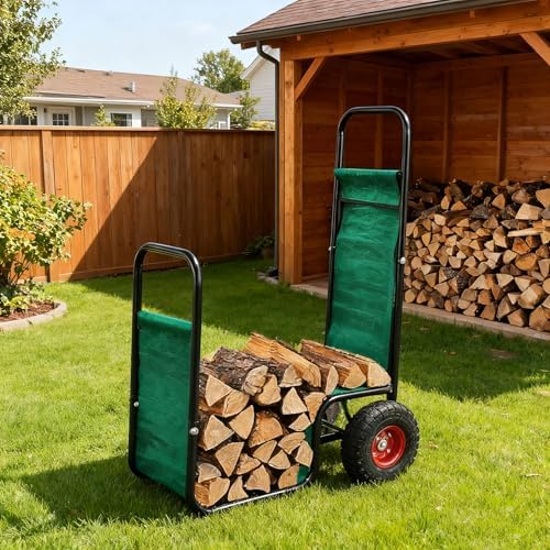 Doublehorse Firewood Cart 27x20x44in Steel Pneumatic Wheels Green