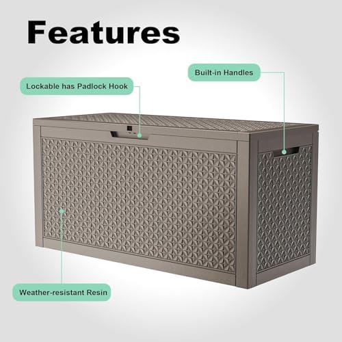 110 Gallon Outdoor Storage Box Waterproof, Resin Lockable Deck Box with Lid, Large Capacity Weatherproof Container for Patio Furniture, Side Table and Cushions(Grey, 110 Gallon)