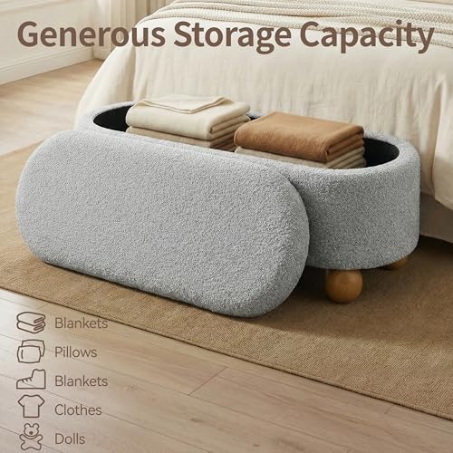 VKNOW 44.8" Storage Ottoman Bench End of Bed Bench for Bedroom, Grey