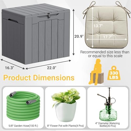 Greesum 33 Gallon Resin Deck Box All Weather Outdoor Storage Boxes, Gray