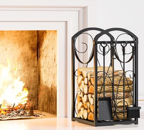 Kingson Firewood Rack Indoor/Outdoor Log Holder, Black