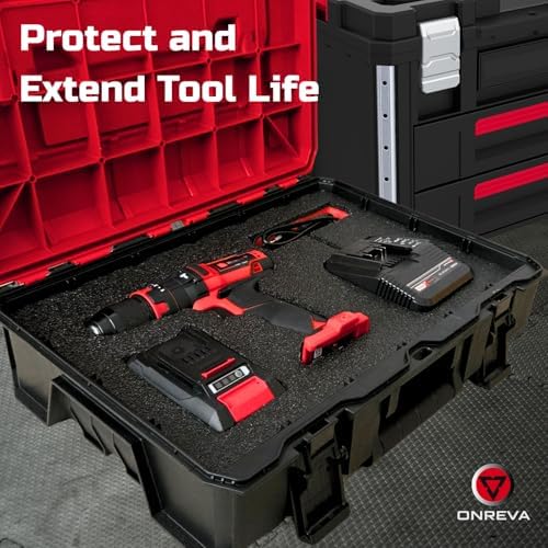 ONREVA Tool Box Foam 48x24x2 inch 2Pack, Foam Inserts for Cases, Polyethylene Storage Sheets for Toolbox Hard Case, Tool Shadow Insert, Kaizen Organizer Sheet, Black with Red