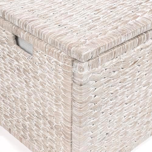 happimess Anada 30" Storage Trunk Wicker Weave Water Hyacinth, White Wash