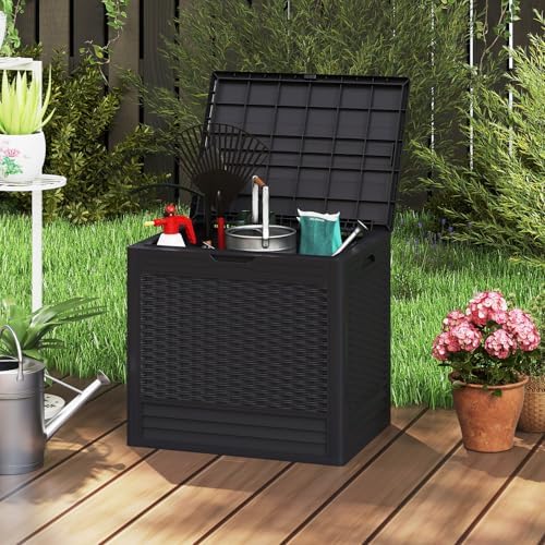 Tangkula 25 Gallon Waterproof Outdoor Storage Box with Lockable Lid