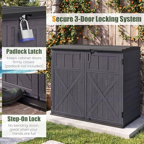 DREAMADE Horizontal Outdoor Storage Cabinet, 20 Cu.Ft Resin Shed, Brown