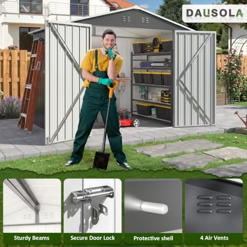 DAUSOLA 7.8x5.7FT Outdoor Storage Shed Metal Garden Tool Sheds for Backyard