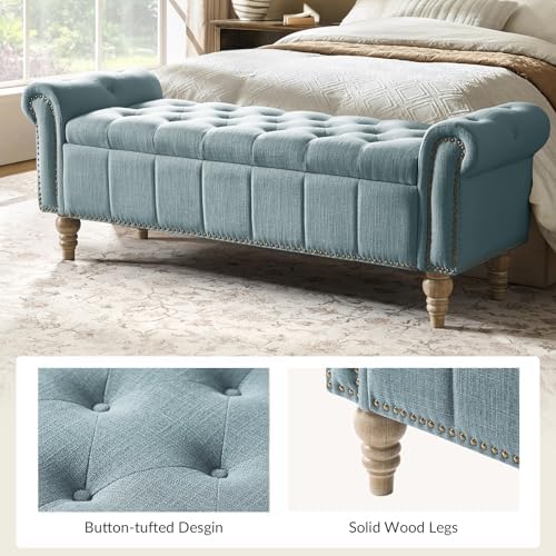 HULALA HOME Farmhouse Storage Bench, Blue
