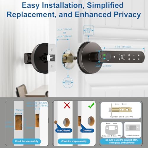 Fingerprint Door Lock, Smart Biometric Door Knob with App, Black