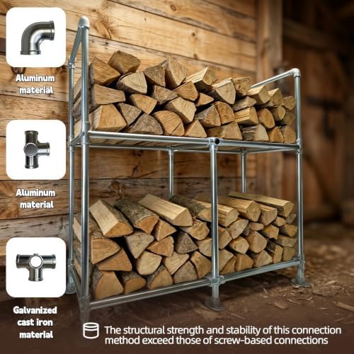 4ft Heavy Duty Firewood Rack Outdoor with Cover,2-Tier,6 Aluminum Base Feet