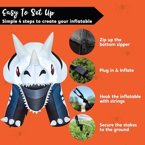 Joiedomi 8 FT Long Halloween Inflatables Outdoor Decoration, Blow Up Halloween Yard Decorations, Inflatable Skeleton Dinosaur with Built-in LEDs for Lawn Garden Decor