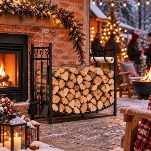 Tangkula 36'' Firewood Log Rack with 4 Tools Set for Indoor & Outdoor