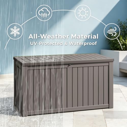 Resin Outdoor Deck Storage Box Waterproof (Grey, 180 Gallon)