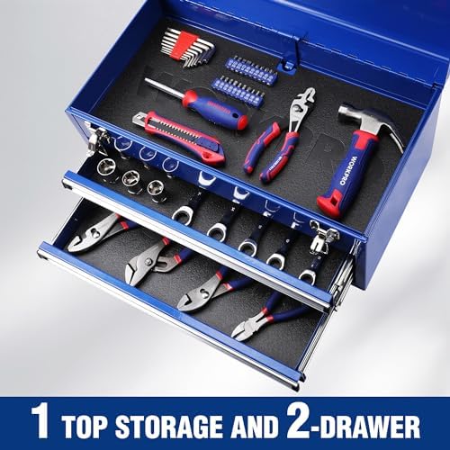 WORKPRO 18-Inch Tool Box with 2 Drawers & Top Storage