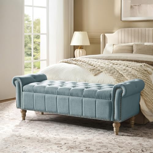 HULALA HOME Farmhouse Storage Bench, Blue