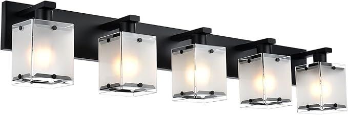 WINSHEN 5-Lights Bathroom Light Fixtures, Matte Black Modern Vanity Lights