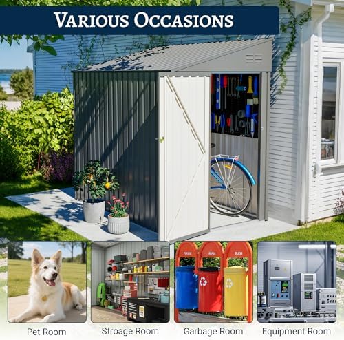 YOPTO 4x7 FT Outdoor Storage Shed Lean to Shed,Metal Shed W/Lockable Door & Air Vent,All Weather Waterproof Garden Tool House W/Reversible Installation,for Backyard,Patio,Lawn,Dark Gray