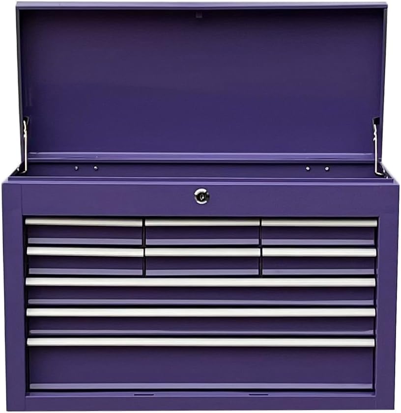 Workington Portable Metal Tool Chest with 9 Drawers, 24" 9-Drawer Tool Chest Cabinet with Ball Bearing Drawer Slides, Steel Tool Storage Box Organizer 4006 Purple