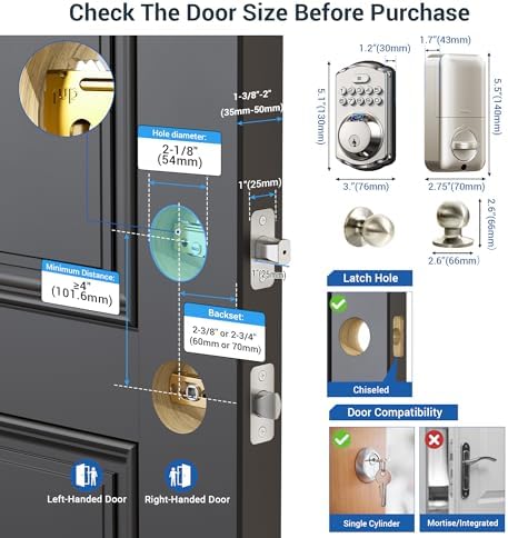 Veise Fingerprint Door Lock with 2 Door Knobs and Veise Fingerprint Door Lock with 2 Door Levers - Satin Nickel
