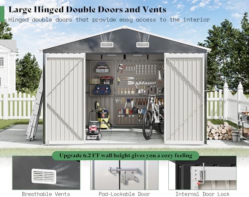 AMERLIFE 10x12x7 FT Outdoor Storage Shed with 2 Transparent Panels