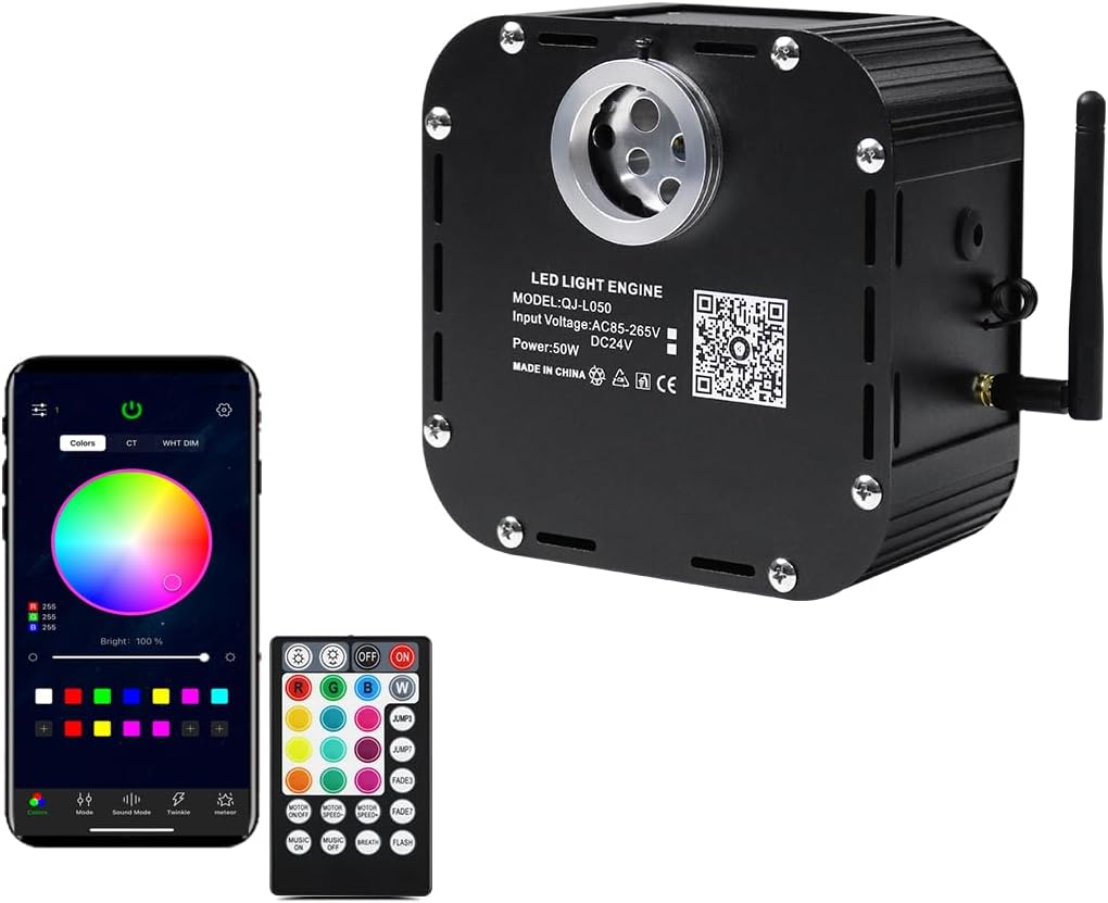 AZIMOM High Brightness 50W Twinkle Fiber Optic Light Source RGBW Light Box