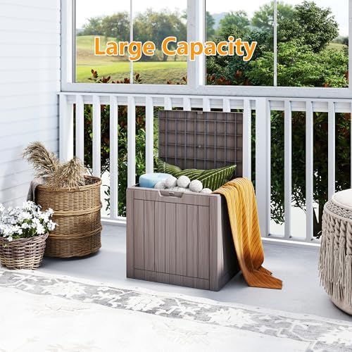 35 Gallon outdoor cushion storage deck boxes outdoor waterproof, package delivery boxes for outside, Outdoor Storage Lockable for Patio Furniture, Garden Tools and Pool Supplies, Light Brown