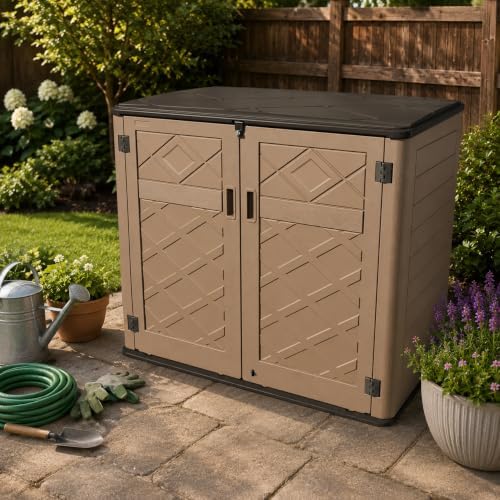ADDOK Outdoor Storage Cabinet, 48 Cu.Ft Horizontal Resin Storage Shed