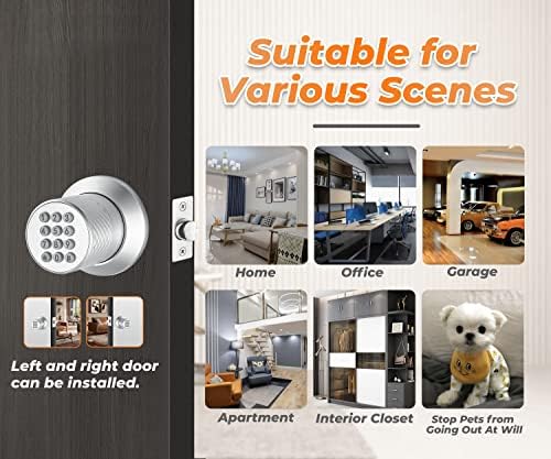 Buoan Electronic Keypad Door Knob, Smart Keyless Entry Door Lock, Silver