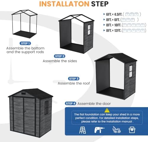 Amopatio 6x4 FT Outdoor Storage Shed with Floor, Dark Grey